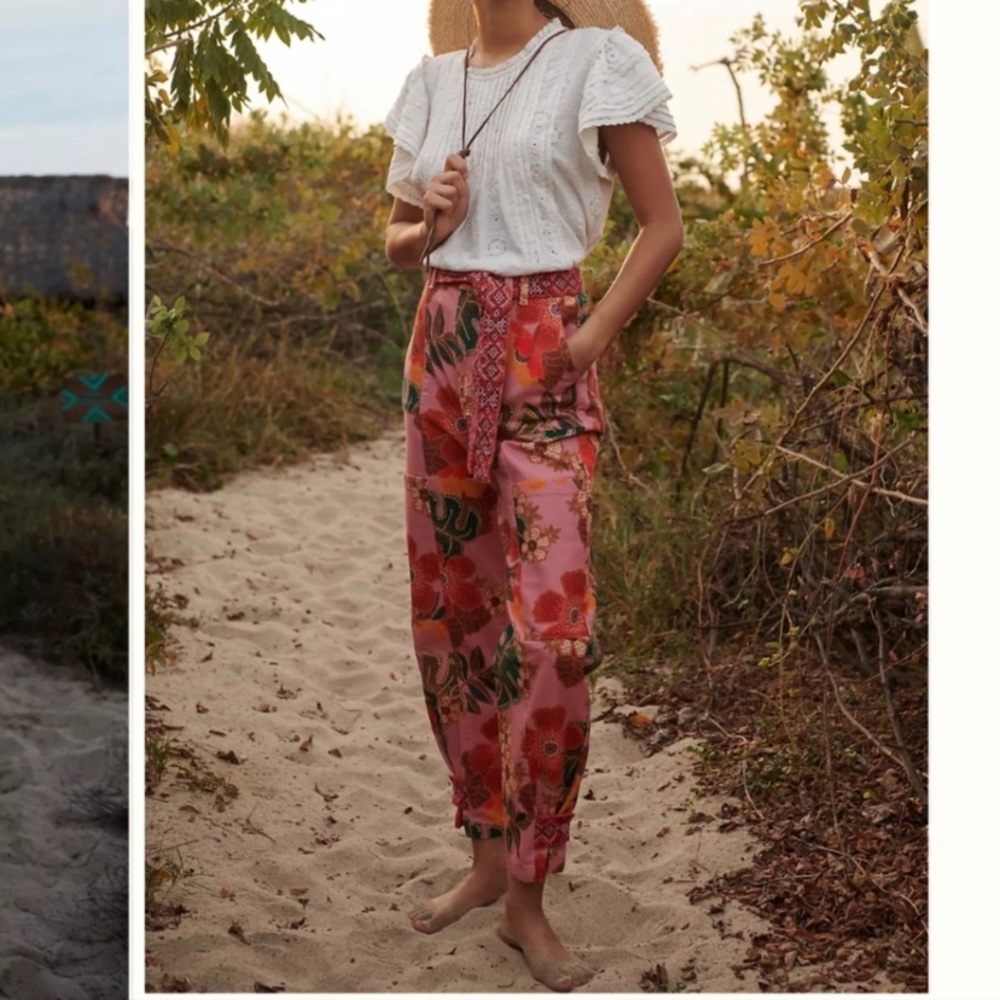 Farm Rio x Anthropologie Esperanza Pink Floral Pants - Picture 2 of 13